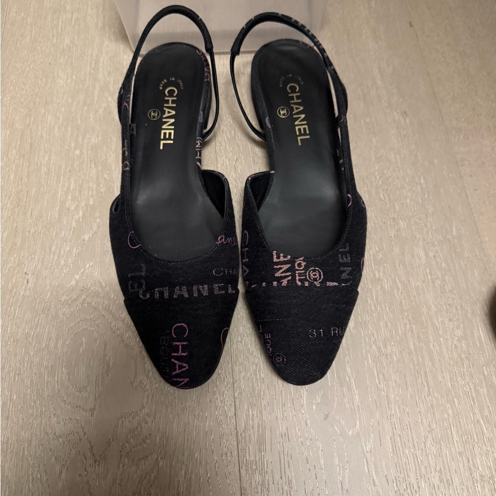 Chanel Denim Slingback Flats